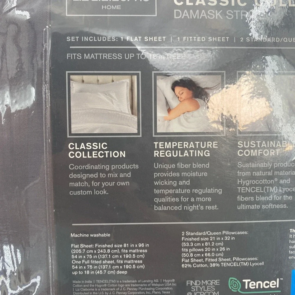 Liz Claiborne Sheet Set Full Techno Gray Damask Stripe Deep Pocket Minimalist